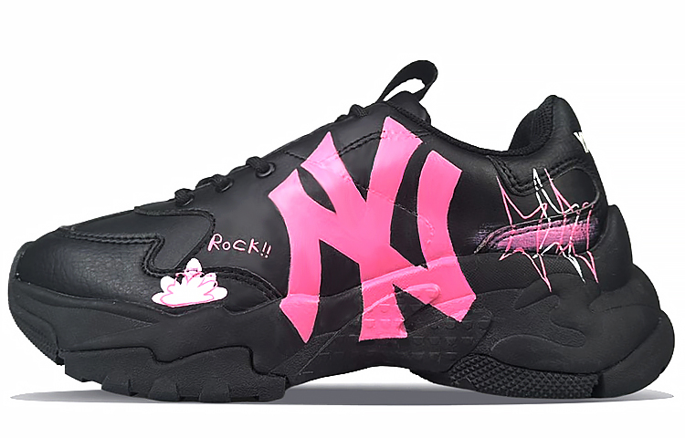 MLB Big Ball Chunky Wear-Resistant Height Increasing Low-Top Chunky Sneakers Women's Black Pink