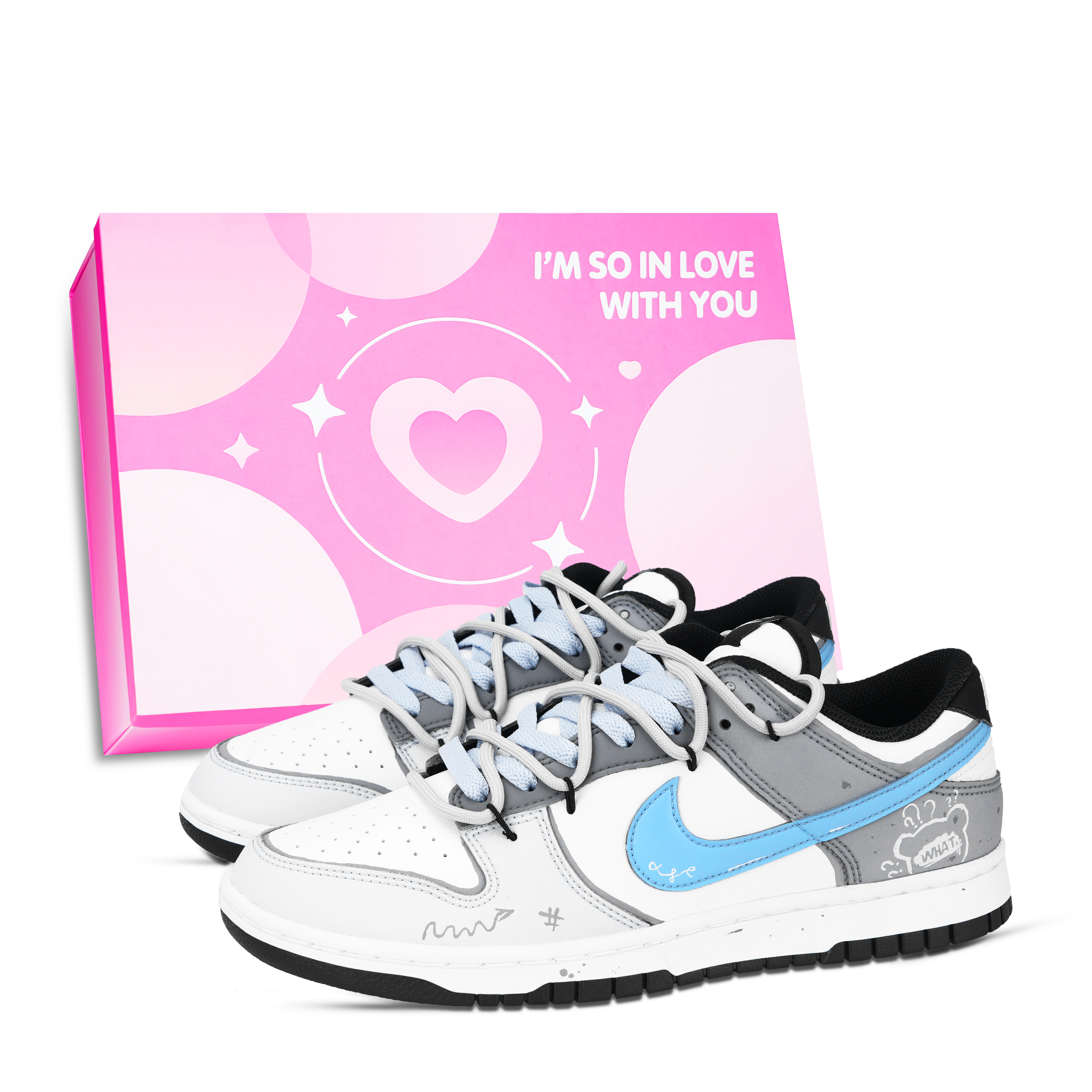 Nike Dunk 100,000 Whys Abrasion Resistant Low top Skateboard Shoes Unisex Blue Gray White