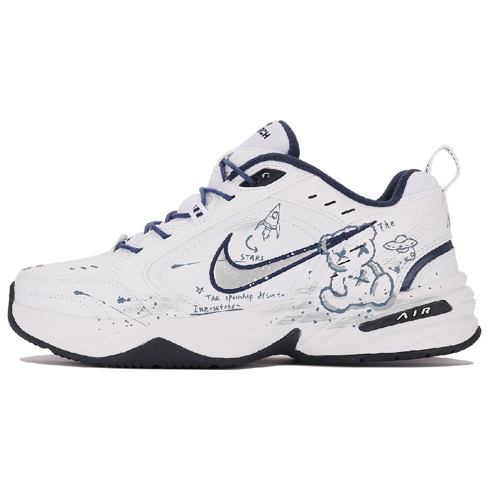 Nike Air Monarch 4 Cushioning Anti-Slip And Wear-Resistant Height Increasing Low-Top Chunky Sneakers Unisex Blue White