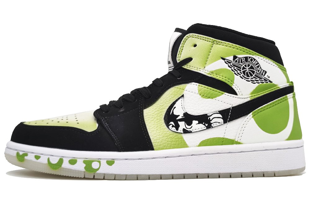Jordan Air Jordan 1 Mid SE Panda Anti Slip And Wear Resistant Lightweight Mid Top Vintage Basketball Shoes Men's Green