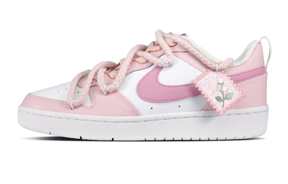 Nike Court Borough Low 2 Anti-Slip And Wear-Resistant Balance Low-Top Skateboard Shoes GS White Pink
