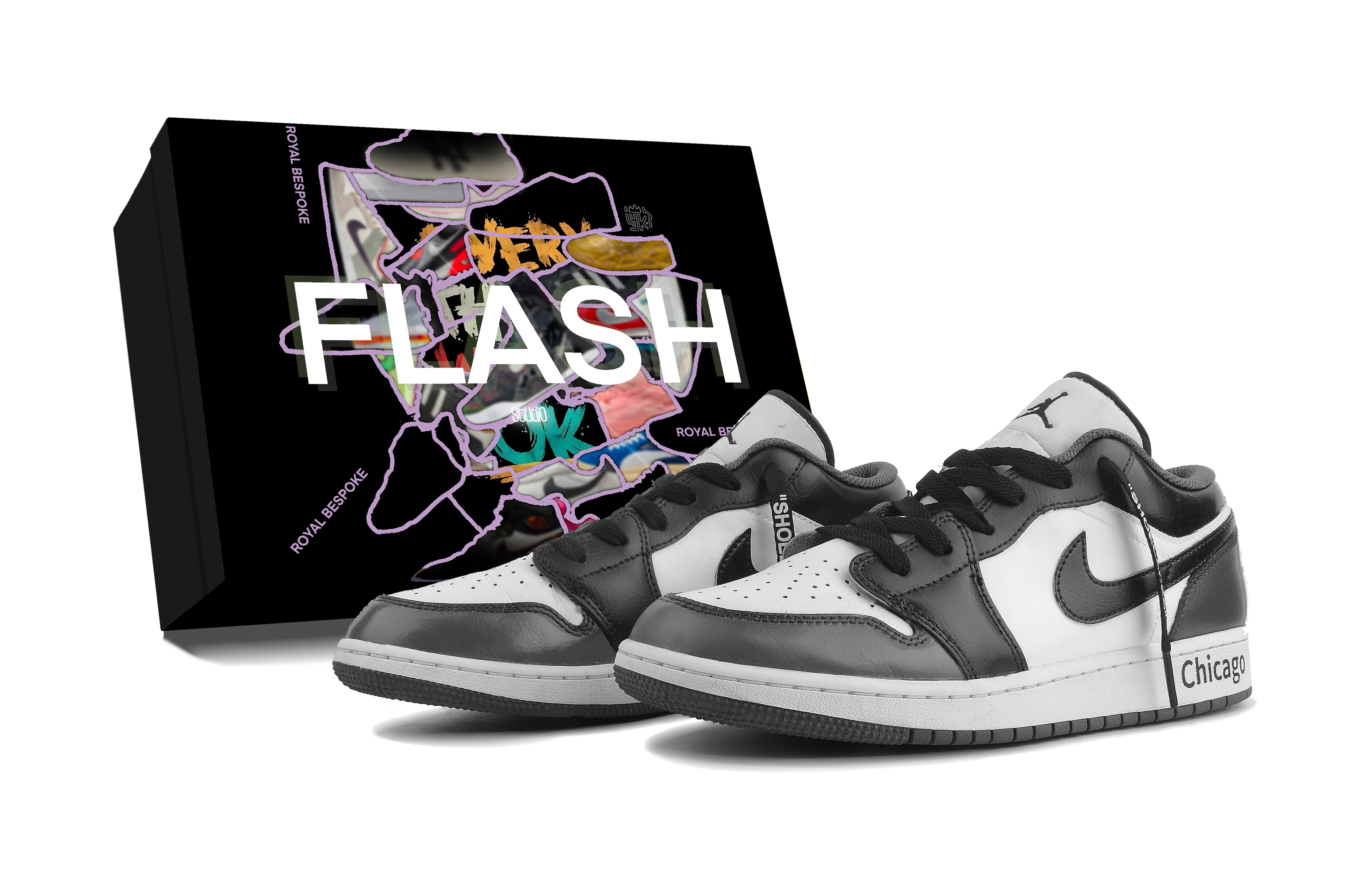 Jordan Air Jordan 1 Panda Chicago, Box Included Abrasion Resistant Low top Vintage Basketball Shoes Unisex Black