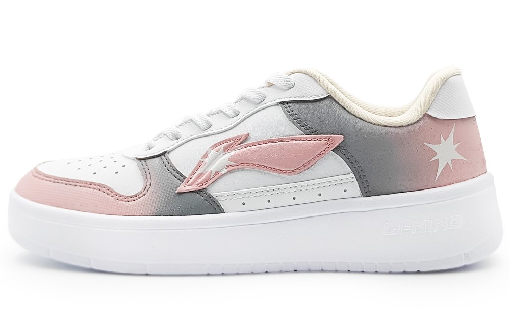LiNing Pontoon Boats Slip Resistant, Breathable, Height Increasing Low Top Skateboard Shoes Women's Gray Pink