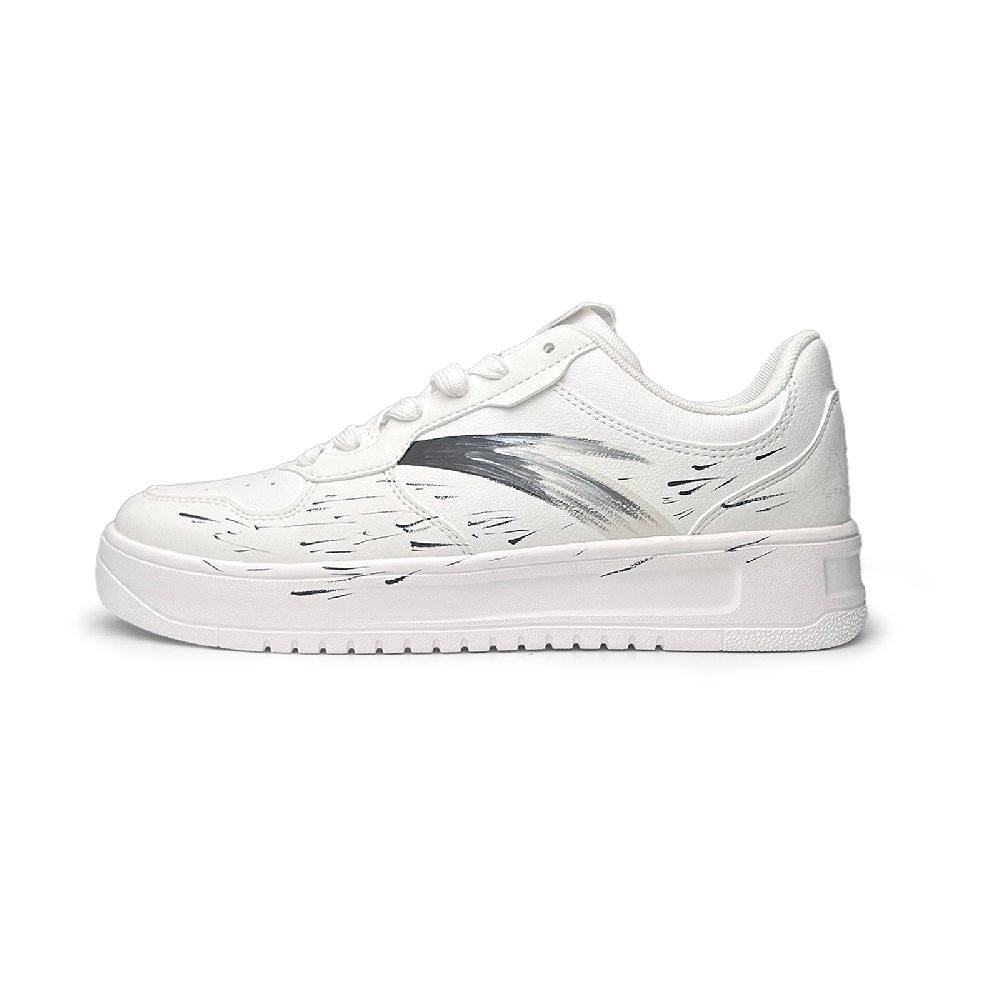 Anta Relaxed Coverage Slip Resistant Height Increasing Low Top Skateboard Shoes Unisex White Black