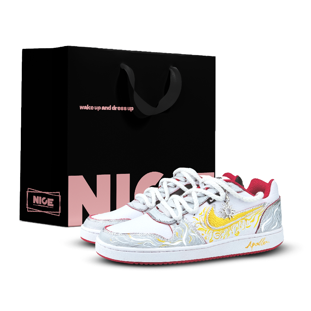 Nike EBERNON Golden Black Flow Abrasion Resistant Low Top Skateboard Shoes Men's White Gray