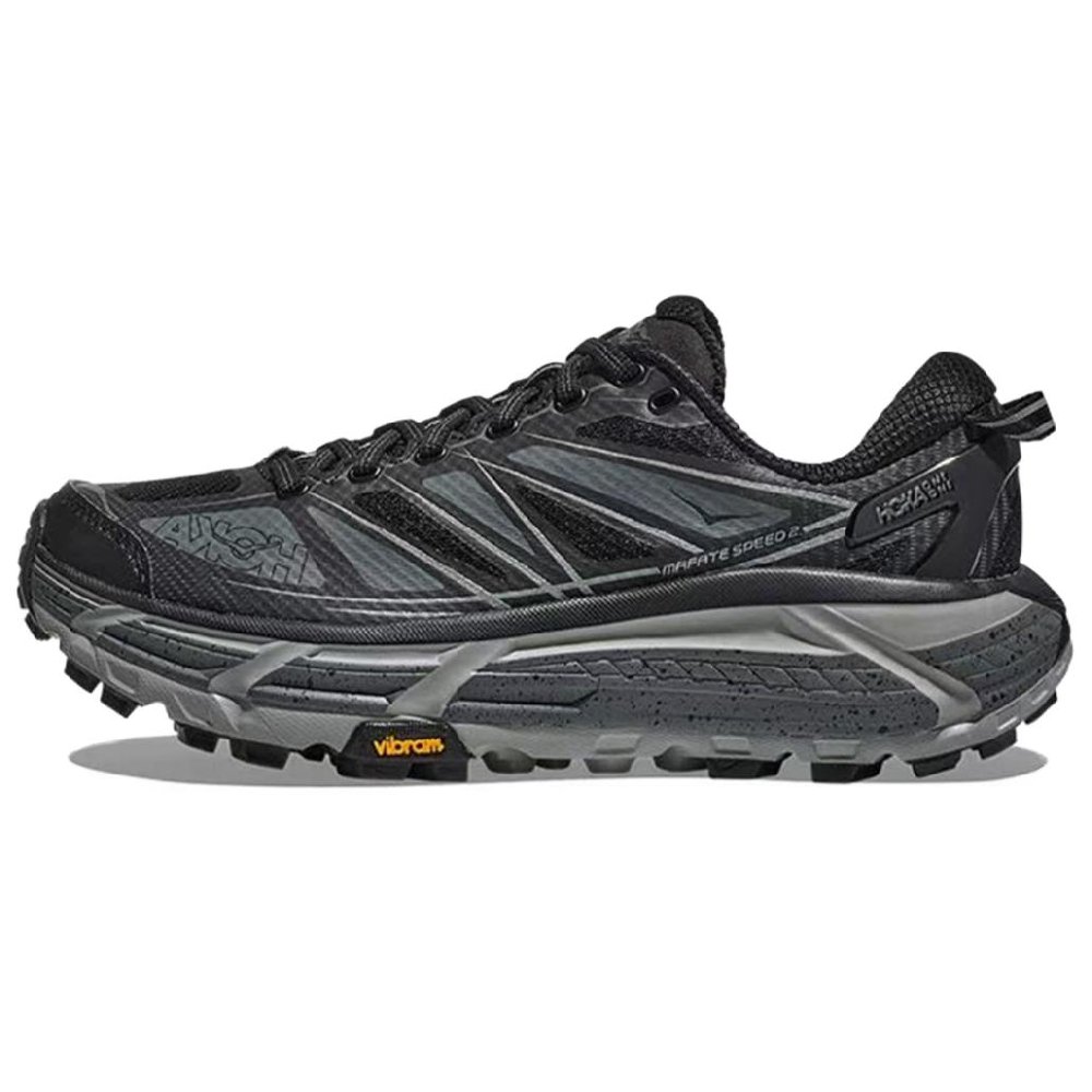 HOKA ONE ONE Mafate Speed 2 Anti Slip Wear Resistant Low Top Running Shoes Unisex Black Gray