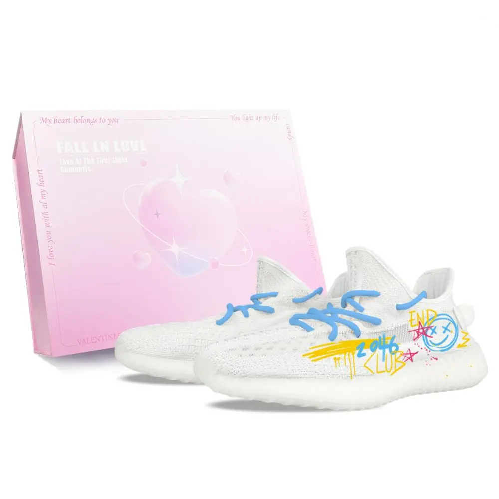 Adidas Originals Yeezy Boost 350 V2 Abrasion Resistant Low top Casual Shoes Unisex White Blue