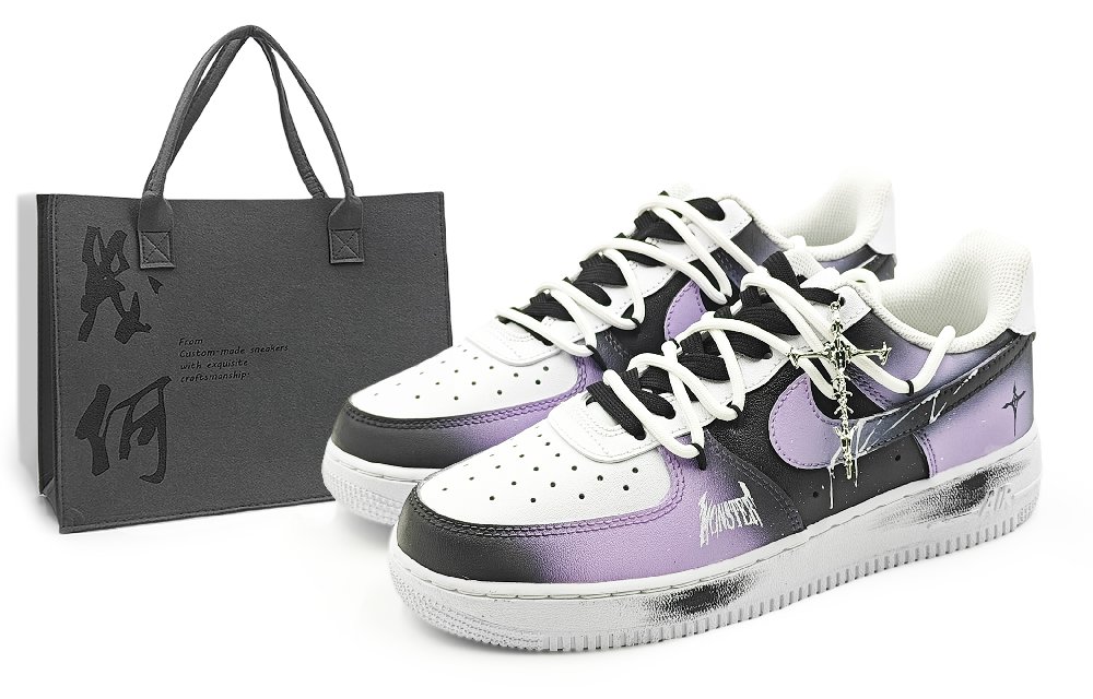 Nike Air Force 1 Abrasion Resistant Low Top Skateboard Shoes Men's Black Purple