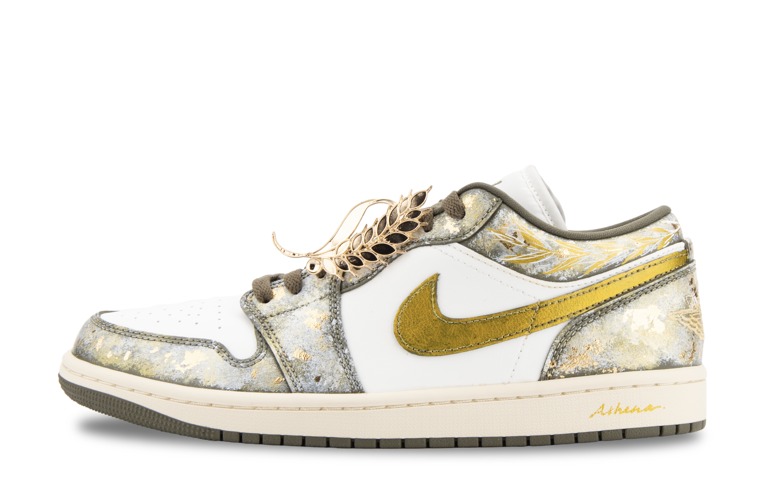 Jordan Air Jordan 1 Athena Abrasion Resistant Low top Vintage Basketball Shoes Unisex White Green Gold