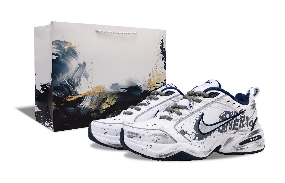 Nike Air Monarch 4 Wear-Resistant Slip-Resistant Low-Top Chunky Sneakers Unisex Gray White