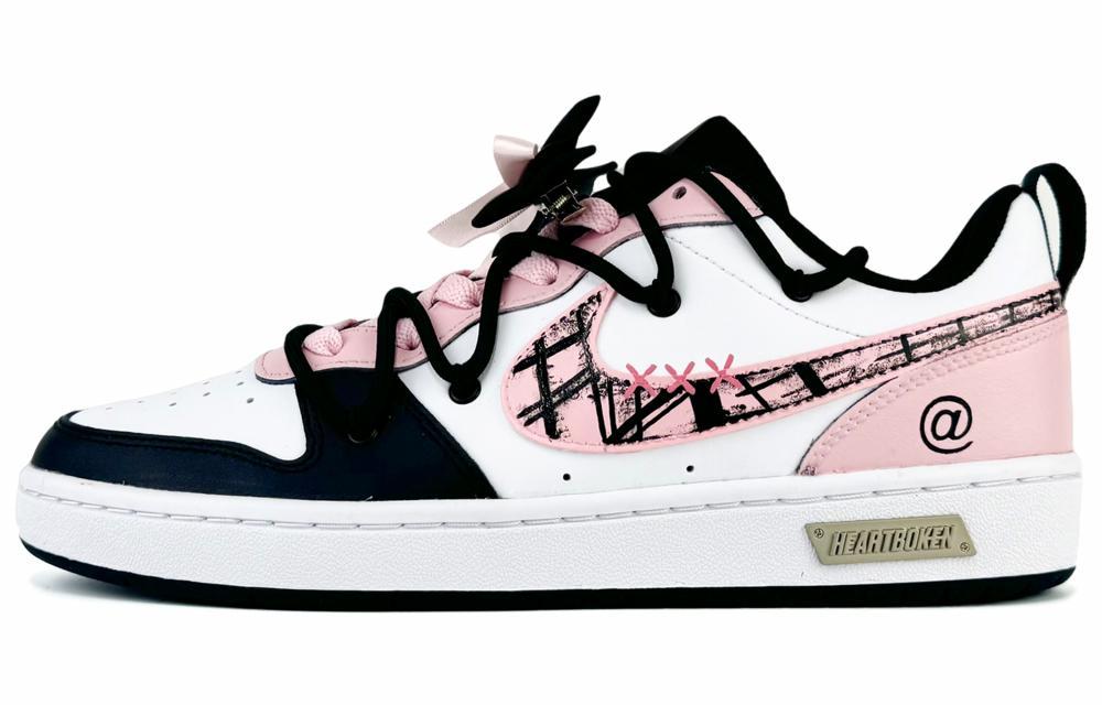 Nike Court Borough 2 Anti-Slip And Wear-Resistant Lightweight Low-Top Skateboard Shoes GS Black White Pink