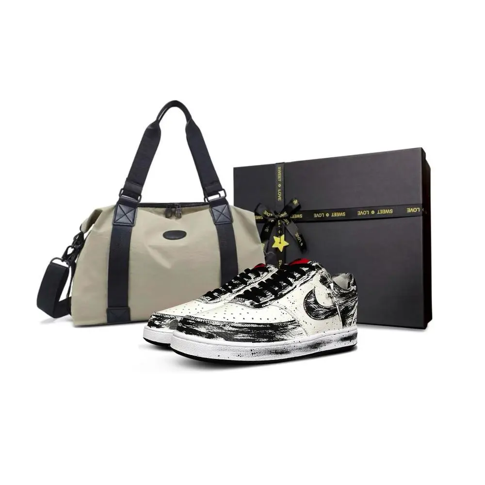 Nike Court Vision 1 Tower Rabbit Cushioning, Wear Resistant Low top Skateboard Shoes Men's Black White