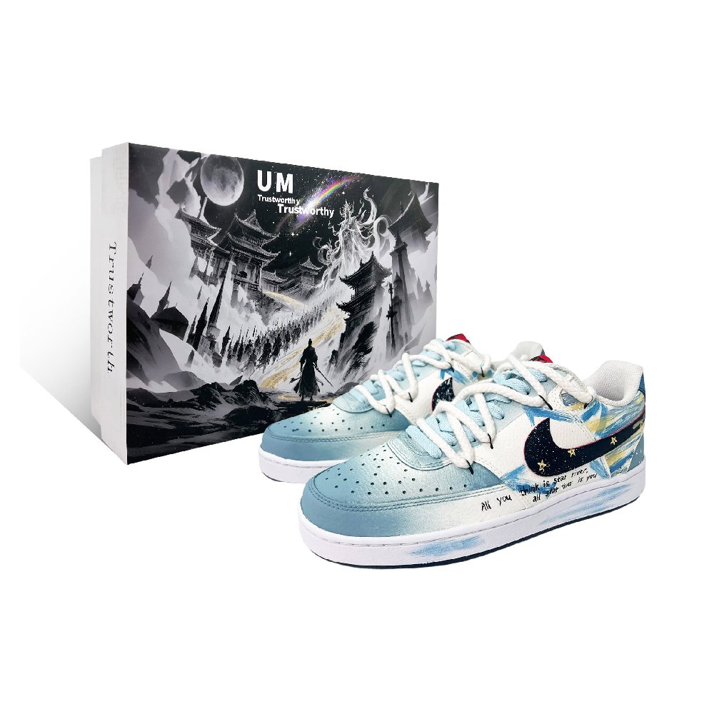 Nike Court Vision 1 Dreamy Starry Sky SBOX Coverage Low Top Skateboard Shoes Men's Blue