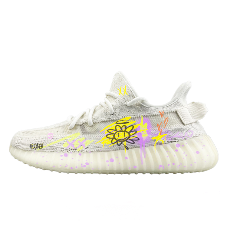 Adidas Originals Yeezy Boost 350 Anti-Slip Wear-Resistant Low-Top Casual Shoes Unisex Yellow Purple