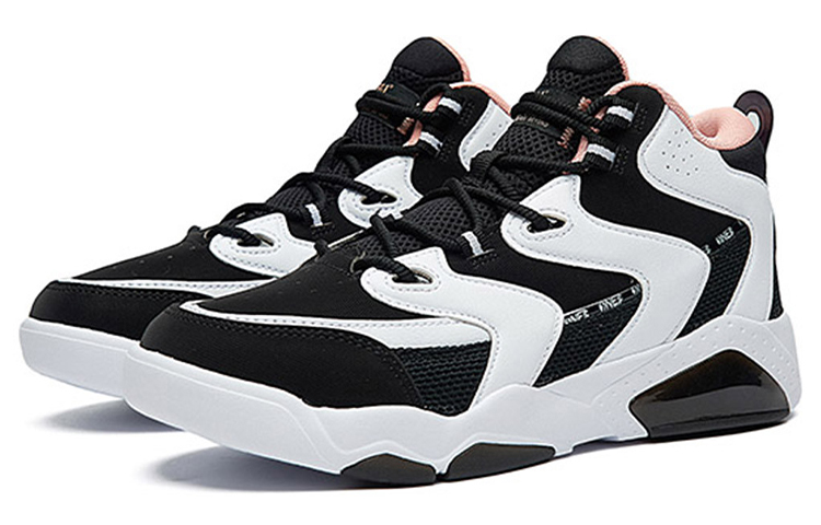 361° Cushioning Wear-Resistant Mid-Top Vintage Basketball Shoes Women's Black White