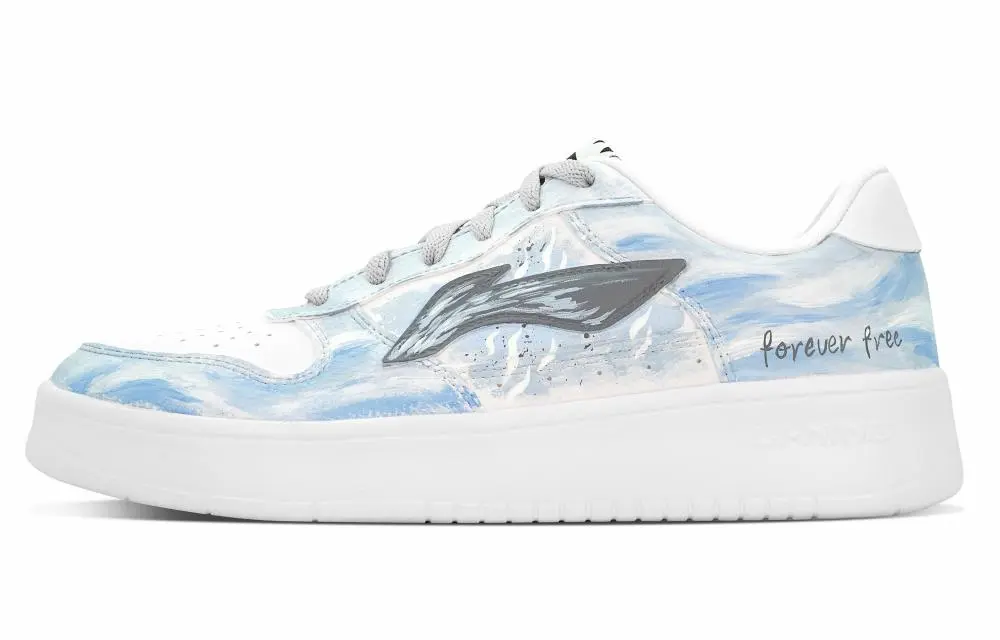 LiNing Pontoon Boats Cushioning, Abrasion Resistant, Height Increasing Low top Skateboard Shoes Men's White Blue