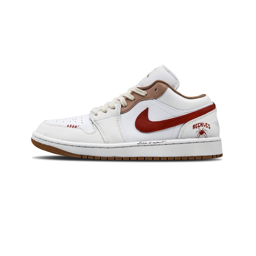 Jordan Air Jordan 1 Noon Starlight Abrasion Resistant Low Top Vintage Basketball Shoes Unisex White Red