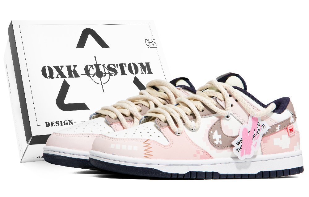 Nike Dunk Low Pink Pixels Anti Slip Wear Resistant Low Top Skateboard Shoes Women's Pink White