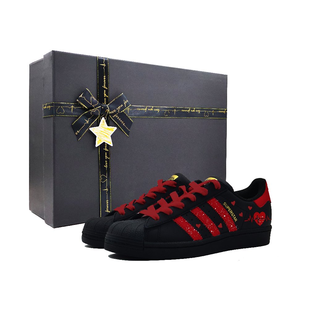 Adidas Originals SUPERSTAR Electrocardiography Anti Slip Wear Resistant Low Top Skateboard Shoes Unisex Black Red