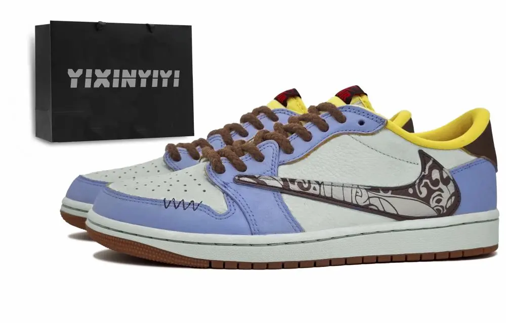 Jordan Air Jordan 1 Low top Vintage Basketball Shoes Unisex Ecru Blue Yellow