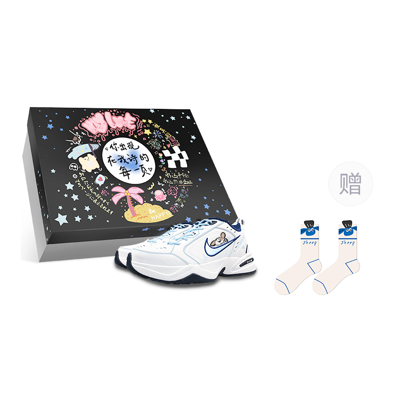 Nike Air Monarch 4 Low-Top Chunky Sneakers Unisex White Blue