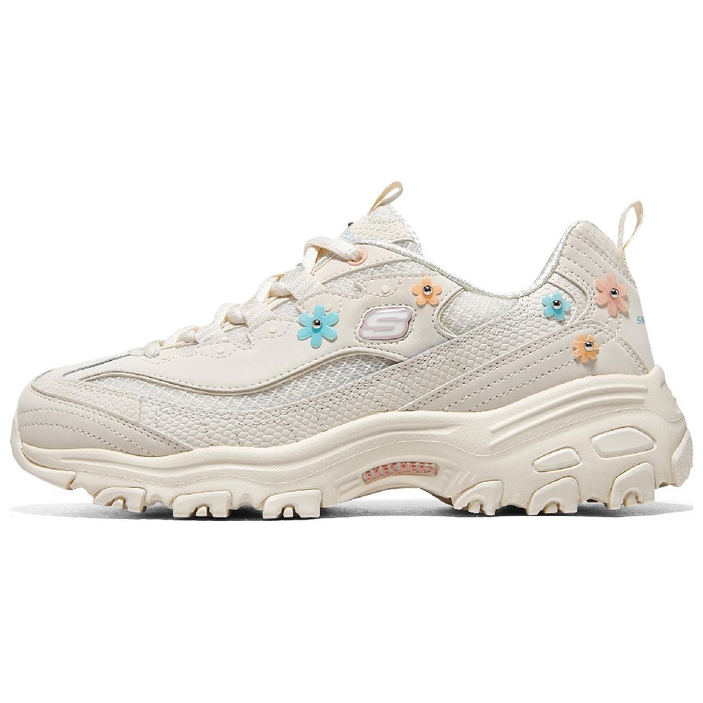 Skechers D'LITES 1.0 Flower Heart Bear*2 Low Top Chunky Sneakers Women's Beige White Blue