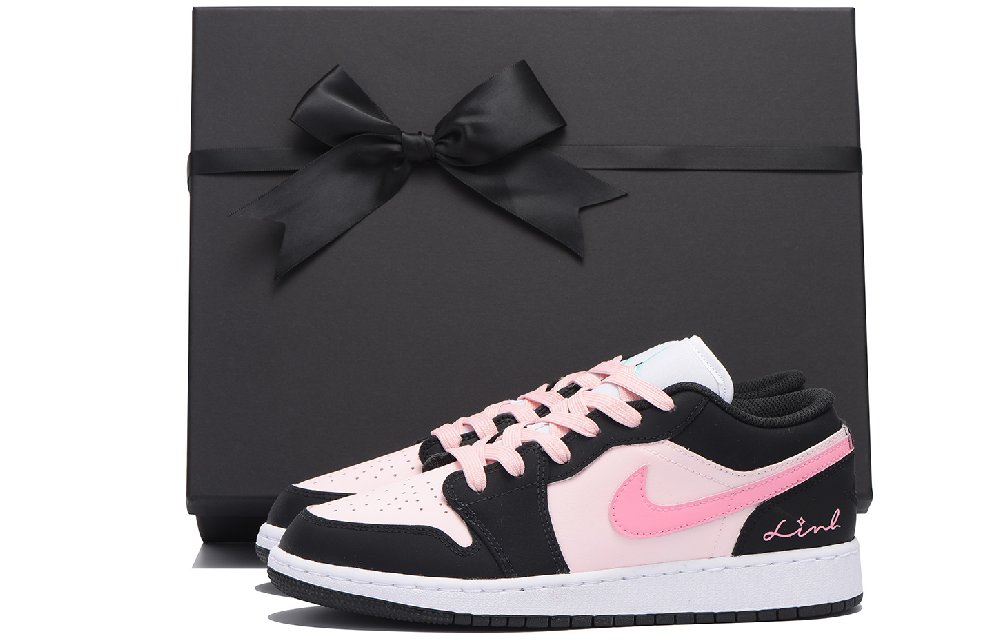 Jordan Air Jordan 1 Chestnut Anti Slip Wear Resistant Low Top Vintage Basketball Shoes GS Black Pink