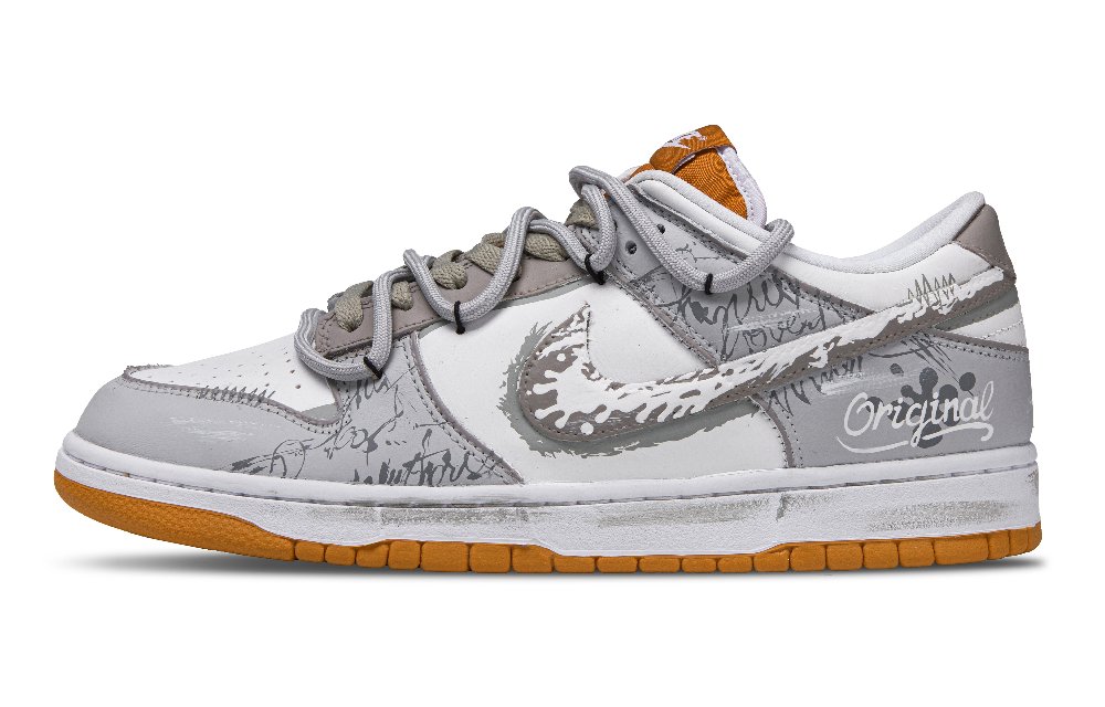 Nike Dunk Apricot Branch White Abrasion Resistant Breathable Low Top Skateboard Shoes Men's Slate Gray