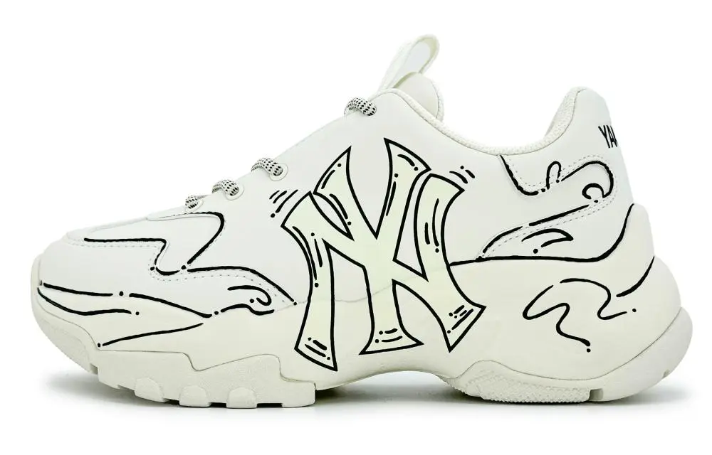 MLB Big Ball Chunky Anti-Slip And Wear-Resistant Lightweight Low-Top Chunky Sneakers Unisex Black White