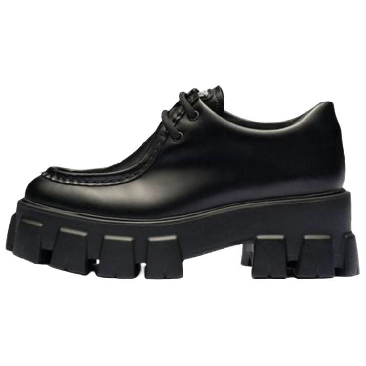 PRADA Monolith Brushed Leather Lace up Shoes 'Black' Women's