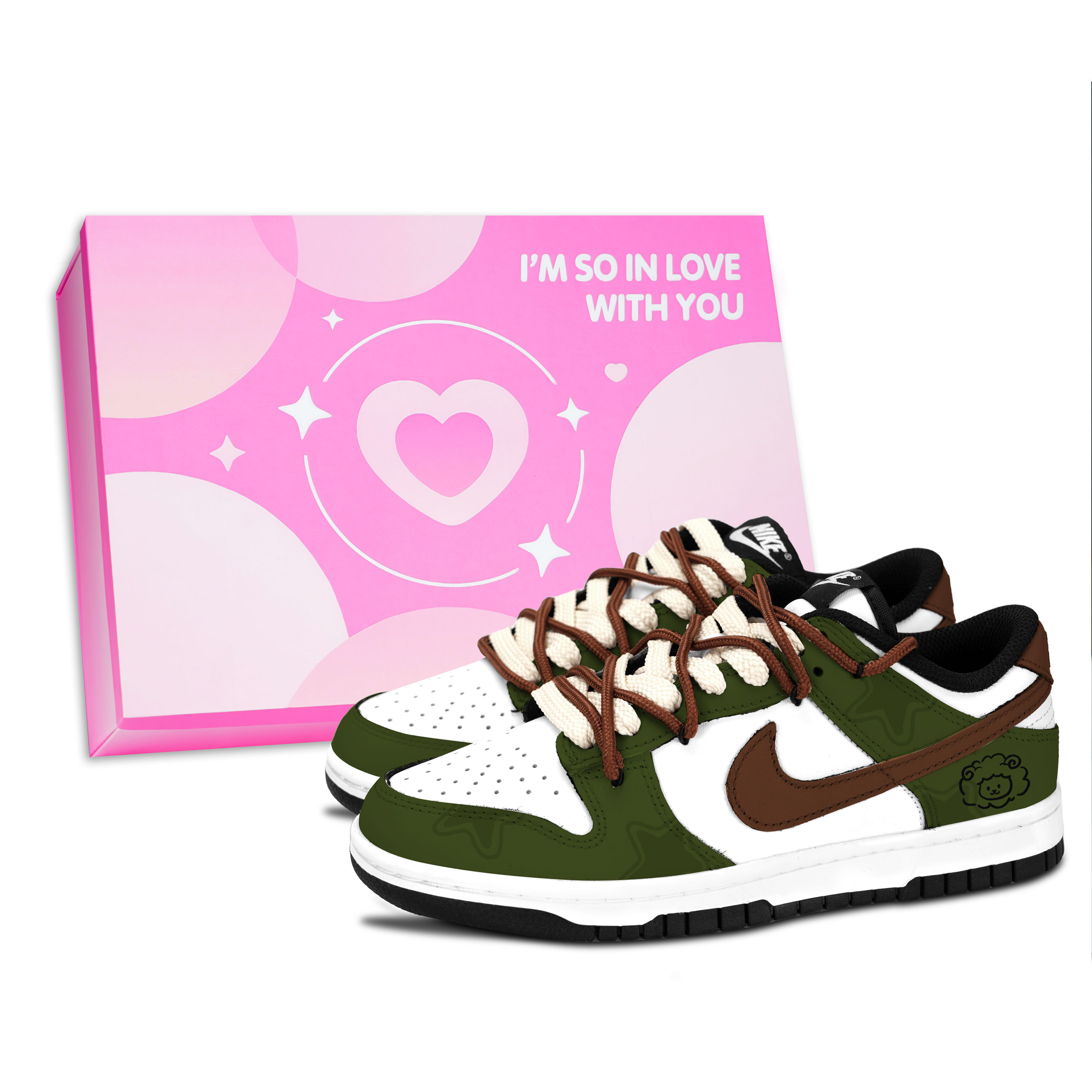 Nike Dunk Black White, Green Tone Fun Pink Shoe Box Abrasion Resistant Low top Skateboard Shoes Unisex Green White