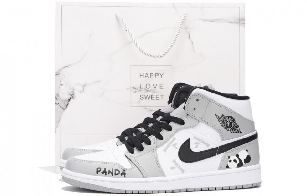 Jordan Air Jordan 1 Slip-Resistant Coverage Mid-Top Vintage Basketball Shoes Men's Gray