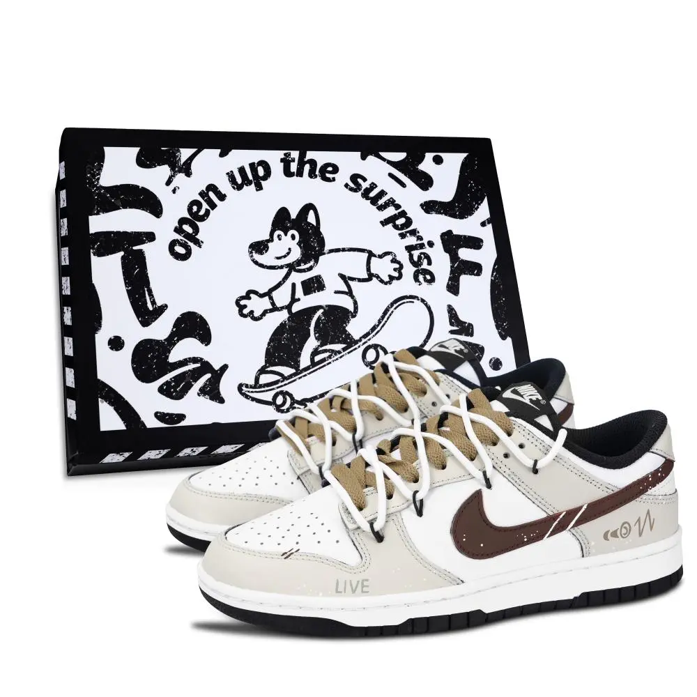 Nike Dunk Black White, American Reporting Black Shoe Box Abrasion Resistant Low top Skateboard Shoes Unisex Beige