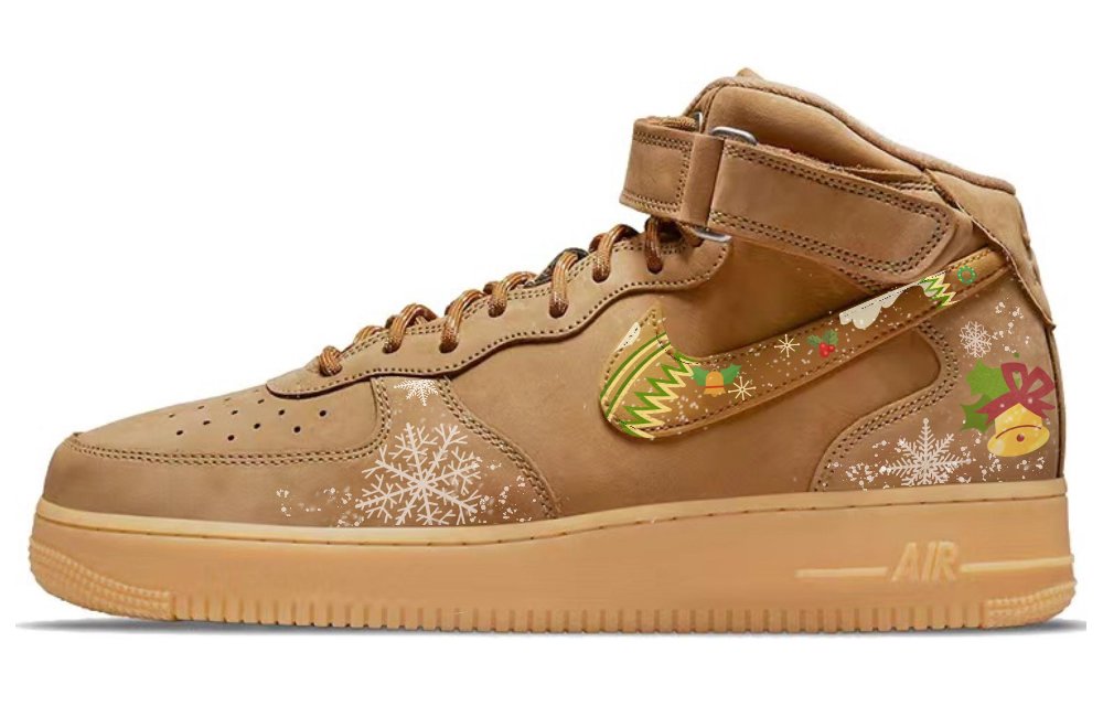 Nike Air Force 1 Anti-Slip Wear-Resistant Mid-Top Skateboard Shoes Unisex Wheat