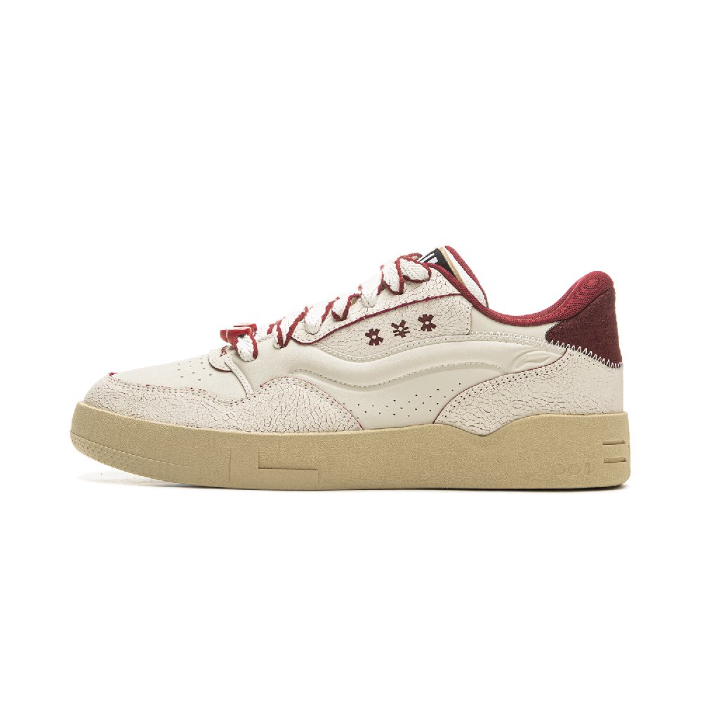 LiNing 001 BTC 2 Slip Resistant, Abrasion Resistant, Breathable Low Top Skateboard Shoes Unisex White Red