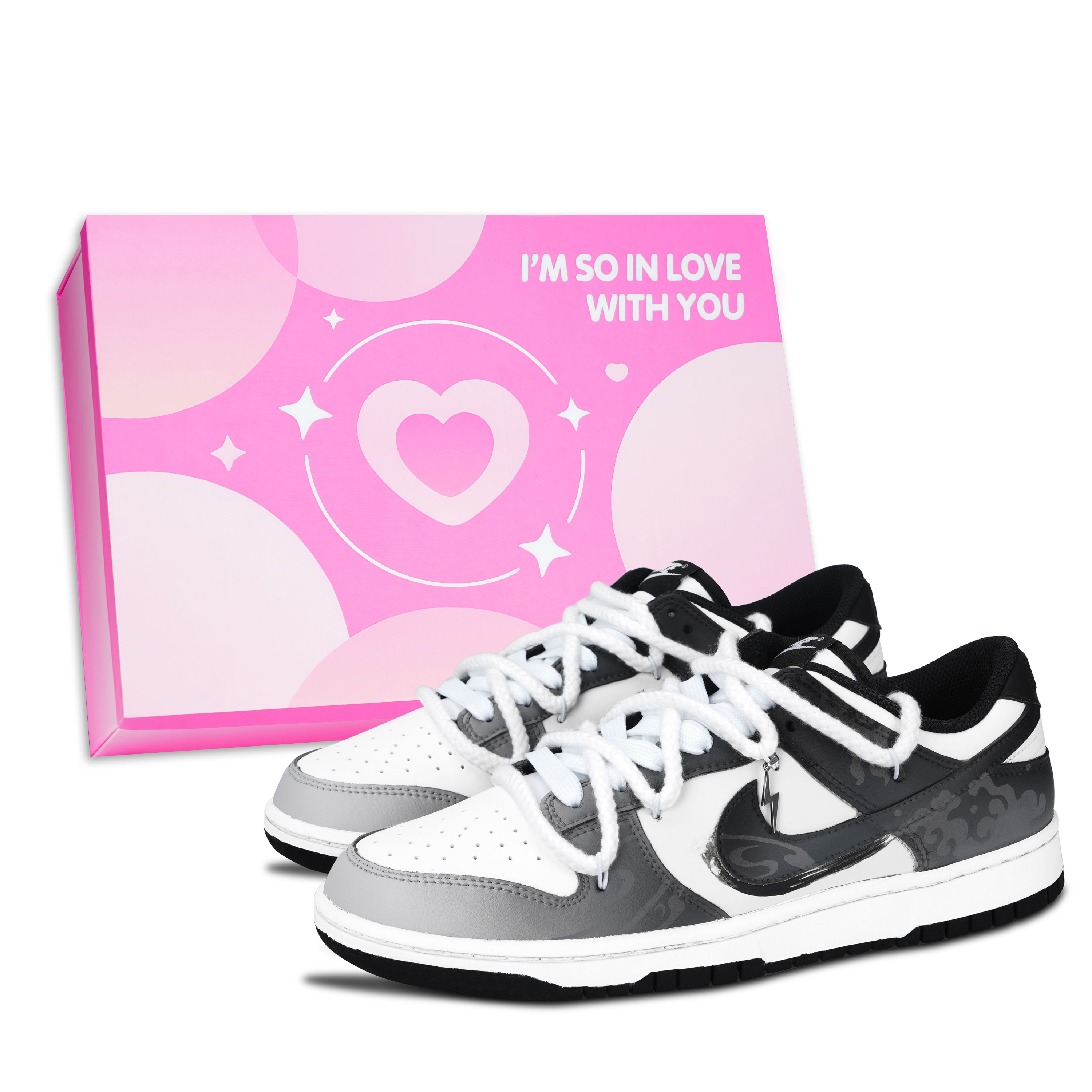 Nike Dunk Black White, Ink Drift Cloud Peak Abrasion Resistant Low top Skateboard Shoes Unisex Gray