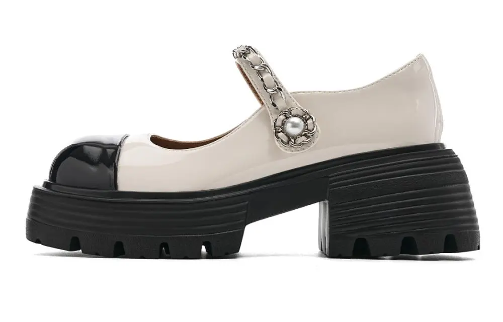 EBLAN Chunky Heel Mary Jane Shoes Women's Beige