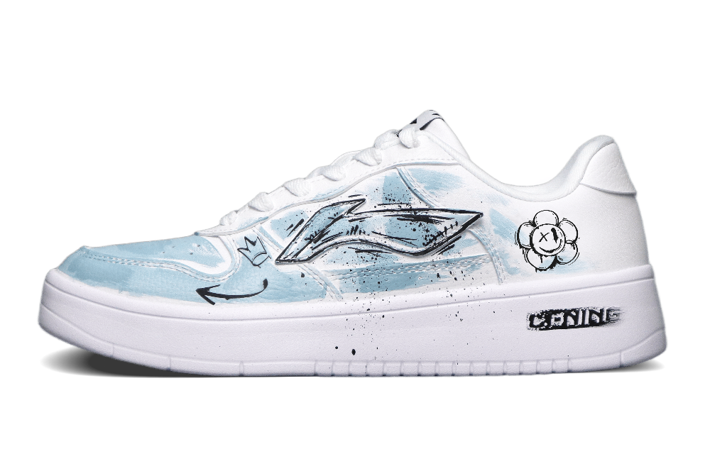 LiNing Pontoon Boats Anti-Slip And Wear-Resistant Breathable Low-Top Skateboard Shoes Men's White Blue