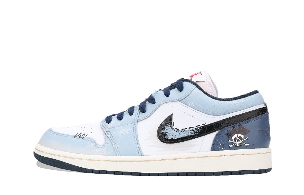Jordan Air Jordan 1 Nautical Storm Cushioning, Wear Resistant Low Top Vintage Basketball Shoes Unisex White Blue