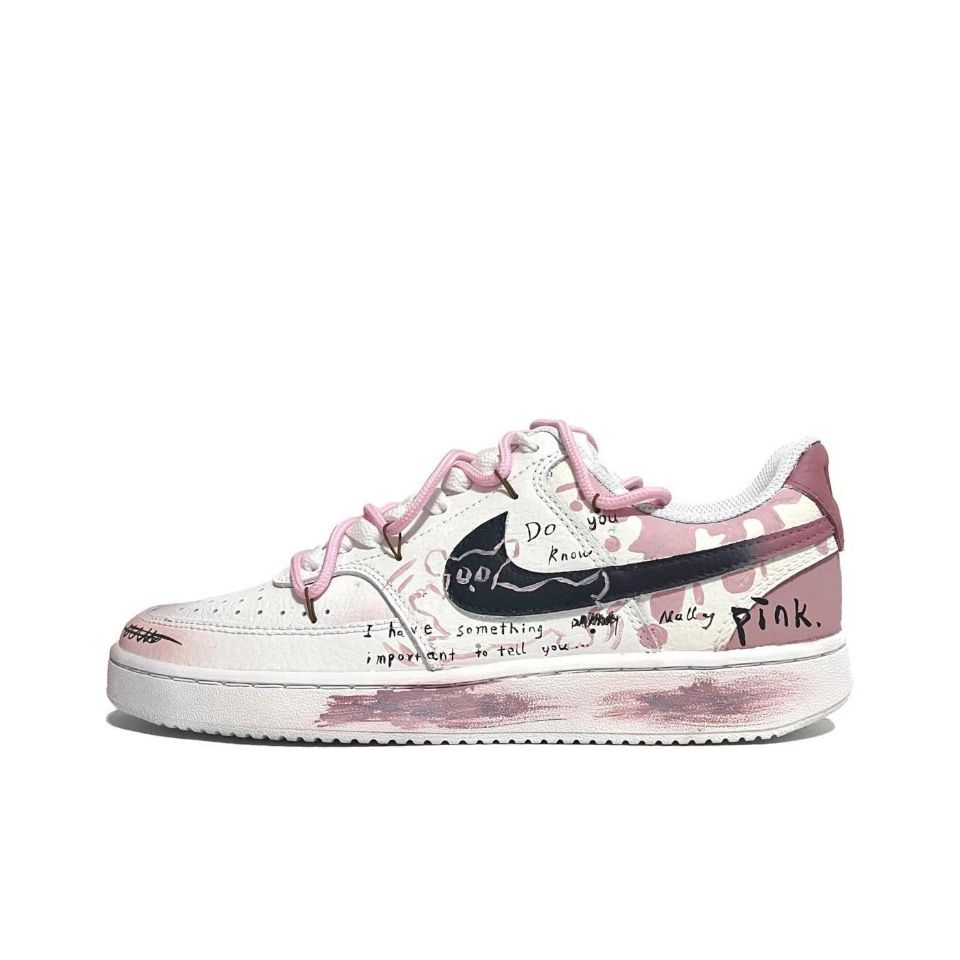 Nike Court Vision 1 Love And Puppy Breathable Height Increase Low top Skateboard Shoes Women's White Pink