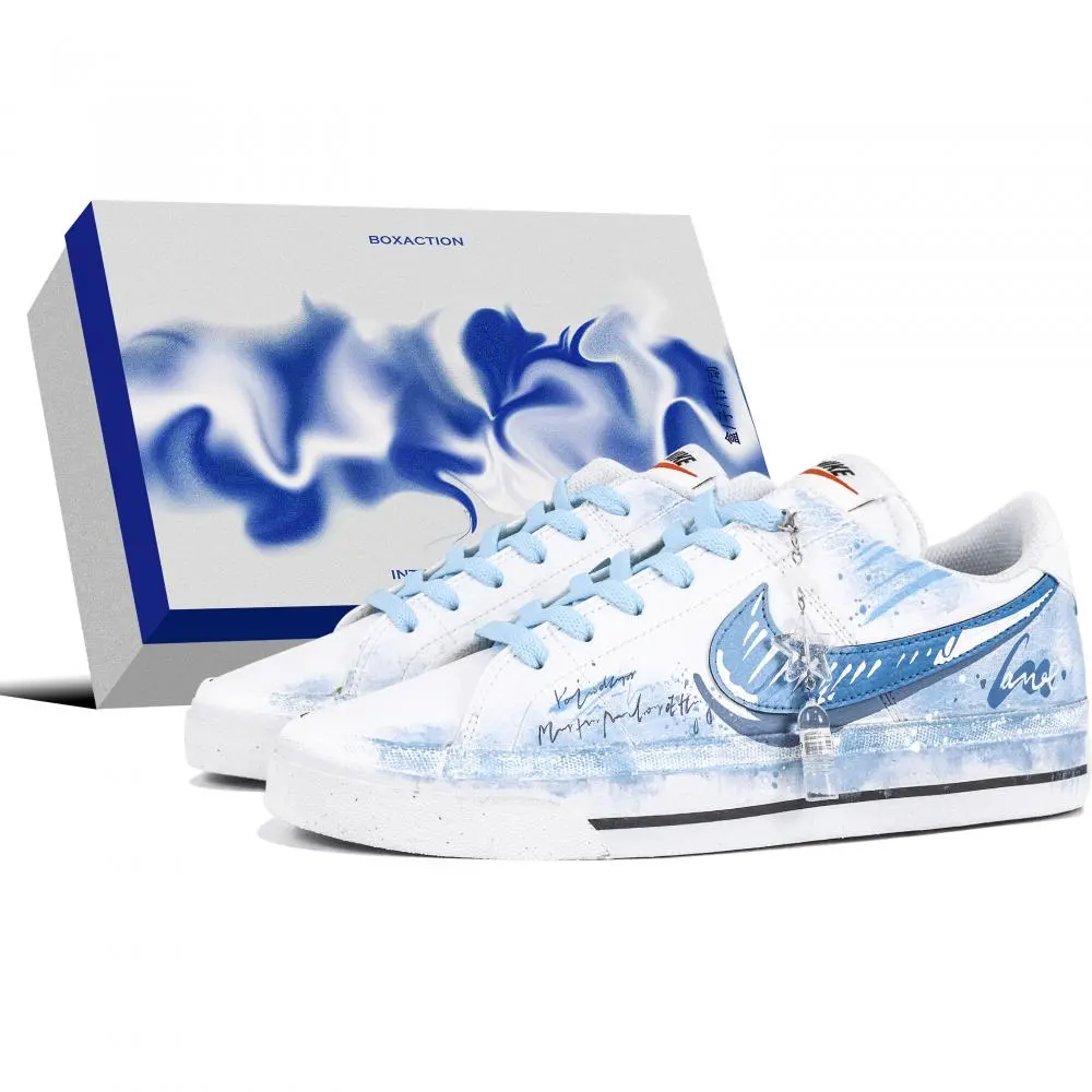 Nike Court Legacy Low Top Skateboard Shoes Men's Blue White