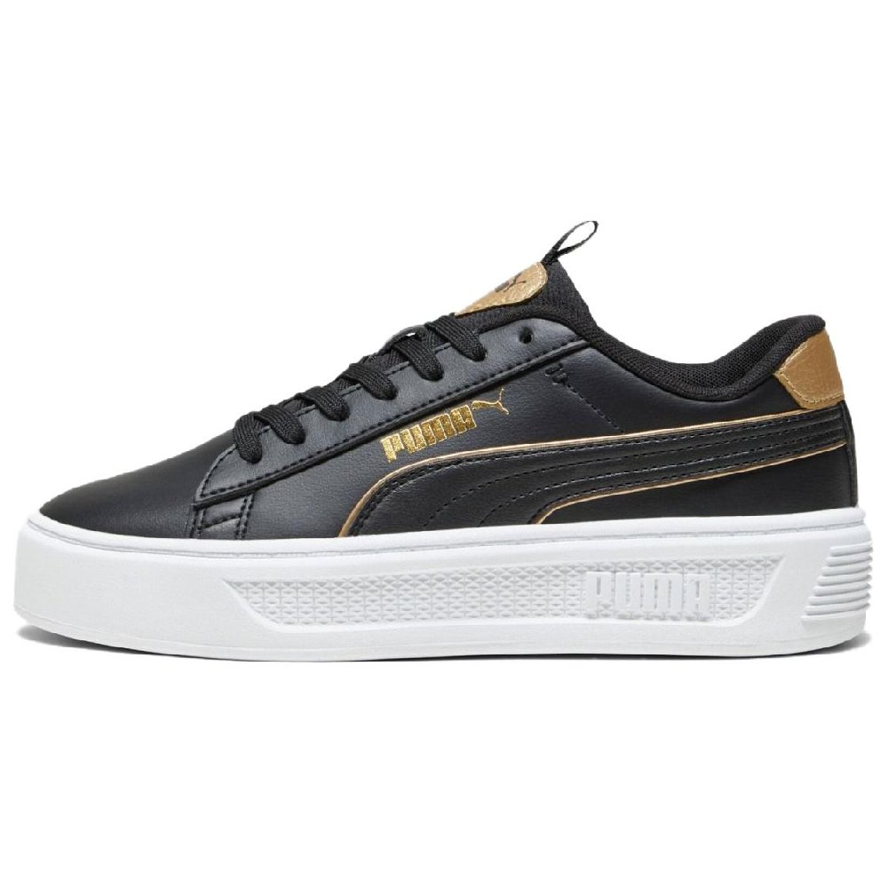PUMA Smash Platform V3 Low Top Skateboard Shoes Women's Black Gold