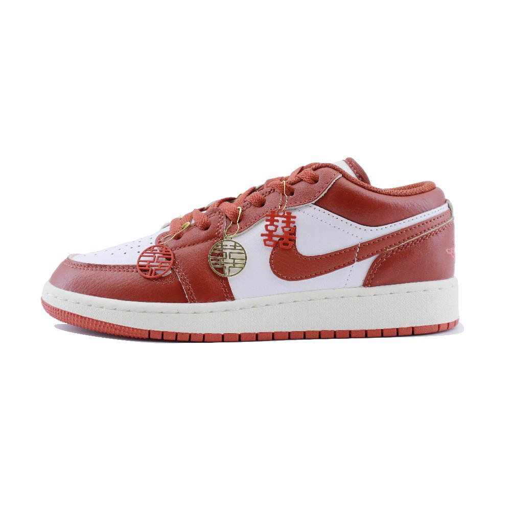 Jordan Air Jordan 1 Gs Joyful Celebration Anti Slip Wear Resistant Low Top Vintage Basketball Shoes Women's White Red