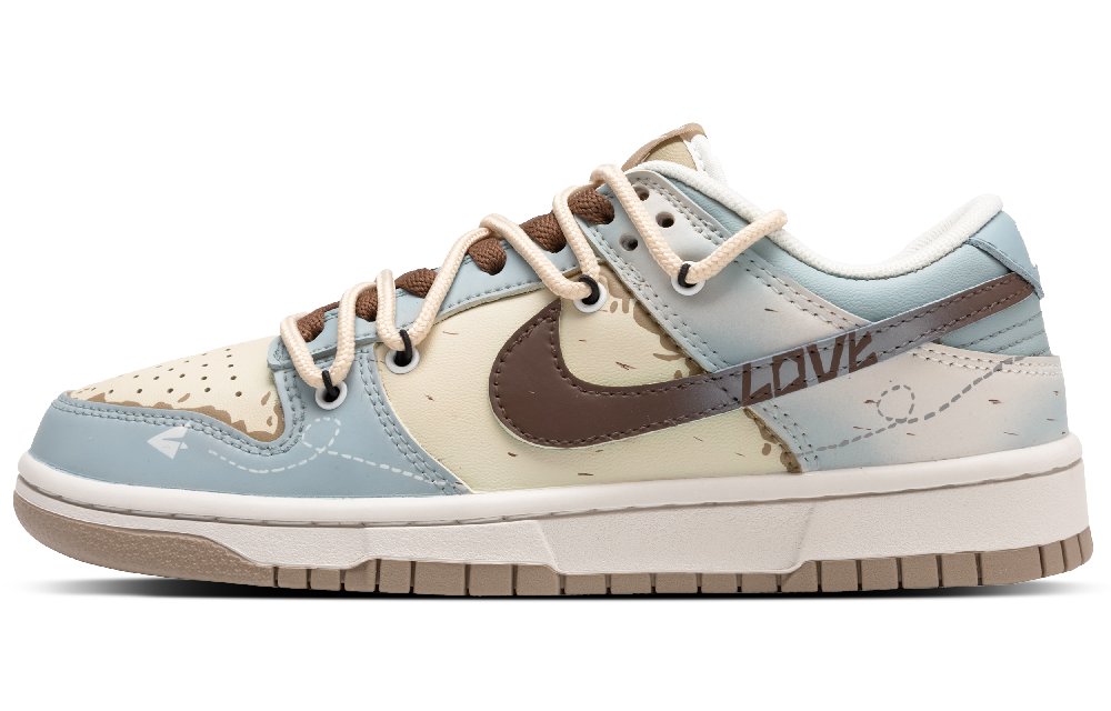 Nike Dunk Anti Slip Wear Resistant Low Top Skateboard Shoes Unisex Beige Blue