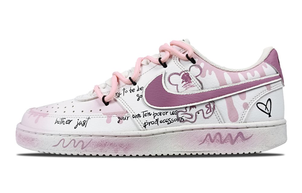 Nike Court Vision 1 Slip-Resistant Water-Resistant Cushioning Low-Top Skateboard Shoes Unisex Pink White