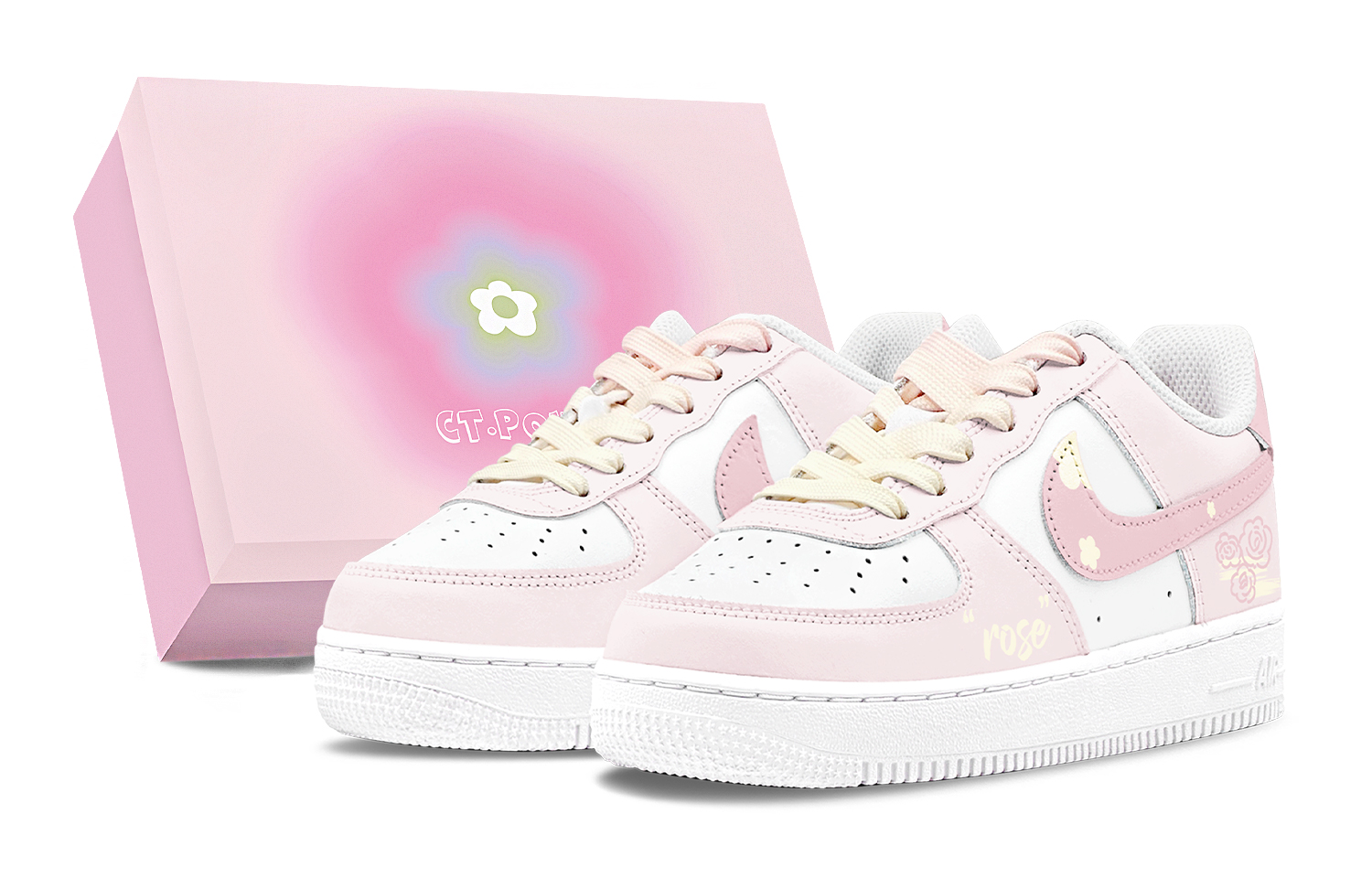 Nike Air Force 1 Abrasion Resistant Low top Skateboard Shoes Women's White Pink Yellow