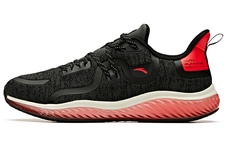 Anta Cushioned Slip-Resistant Abrasion-Resistant Breathable Low-Top Running Shoes Men's Black Red