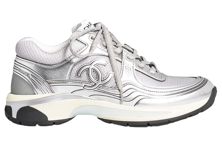 CHANEL Low Top Casual Shoes Women's Silver Gray