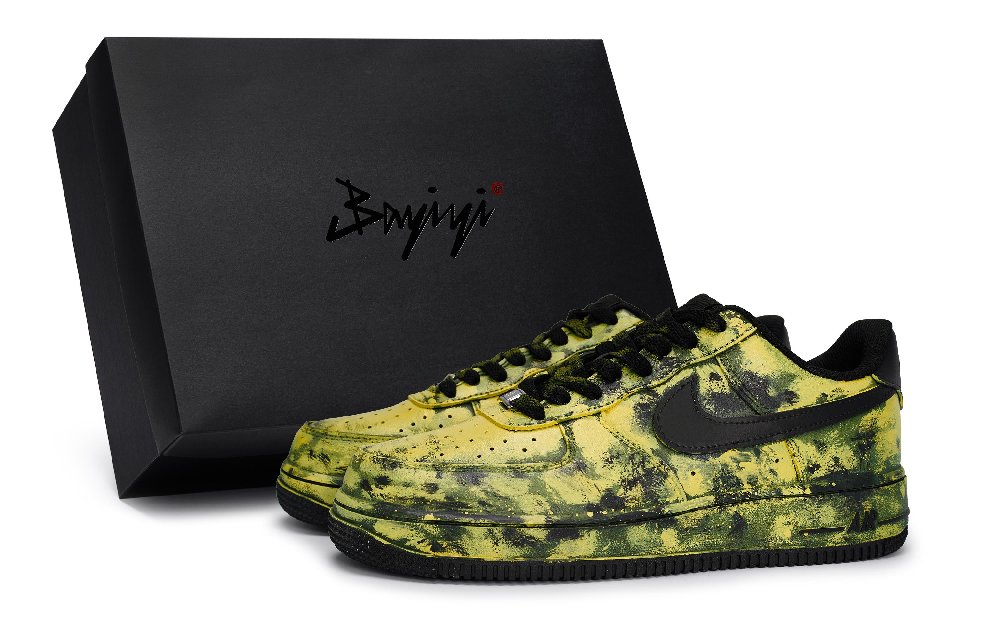 Nike Air Force 1 Slip-Resistant Low-Top Skateboard Shoes Unisex Black Yellow