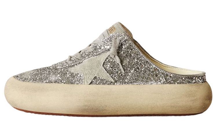 Golden Goose Space Star Stylish Skateboarding Shoes Women's Silver Vintage Version